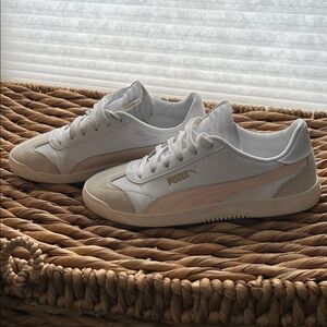 PUMA White and Tan Casual Sneakers